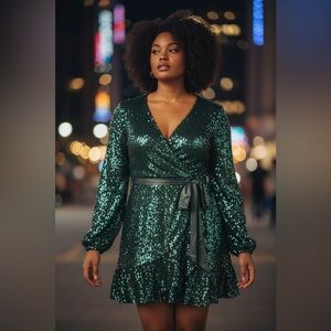 Lauren ConradGreen Sequin Wrap Dress